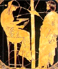Laïos devant l'oracle de Delphes dans le mythe d'Oedipe