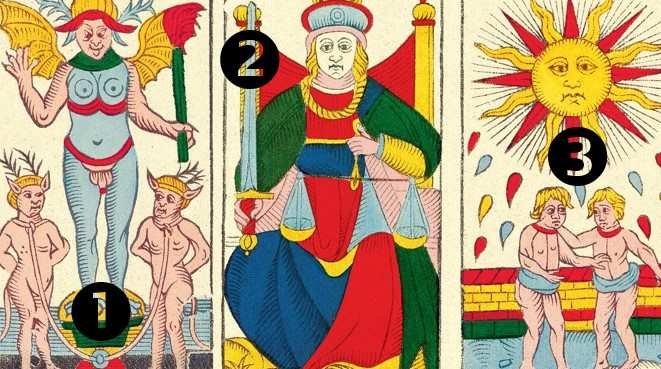 association des cartes du tarot diable - justice - soleil en tirage