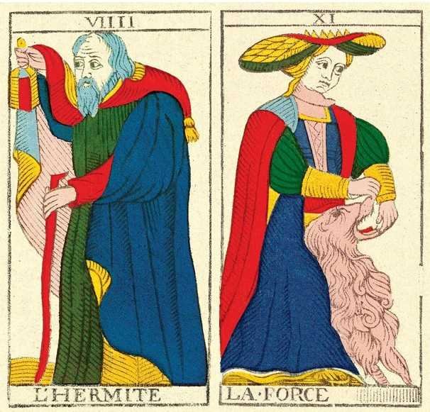 interpréter en tirage l'association des cartes tarot hermite-force