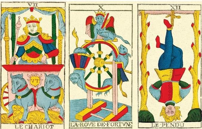 association cartes tarot chariot roue pendu