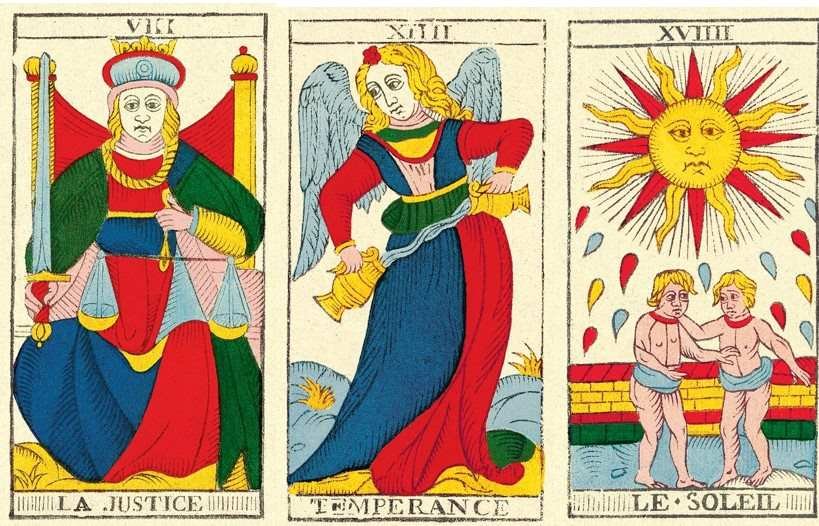 combinaison cartes tarot justice tempérance soleil