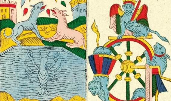 les animaux dans la combinaison cartes tarot lune roue