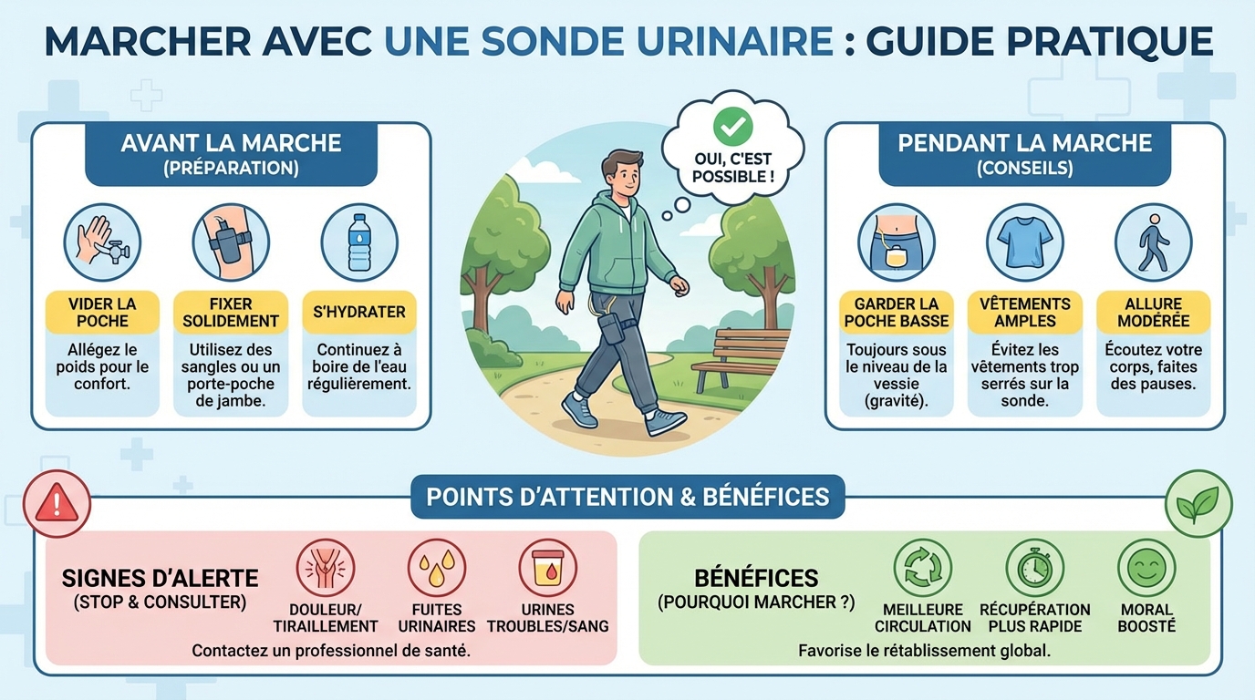 Conseils pour marcher avec une sonde urinaire